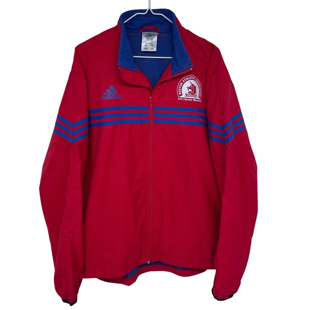 Y2K Adidas Boston Marathon 2001 Track Jacket Red Blue Mens Large Windbreaker